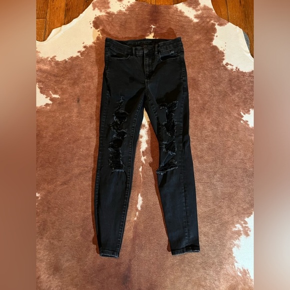 American Eagle black distressed Next Level stretch curvy high rise jegging - Picture 1 of 6